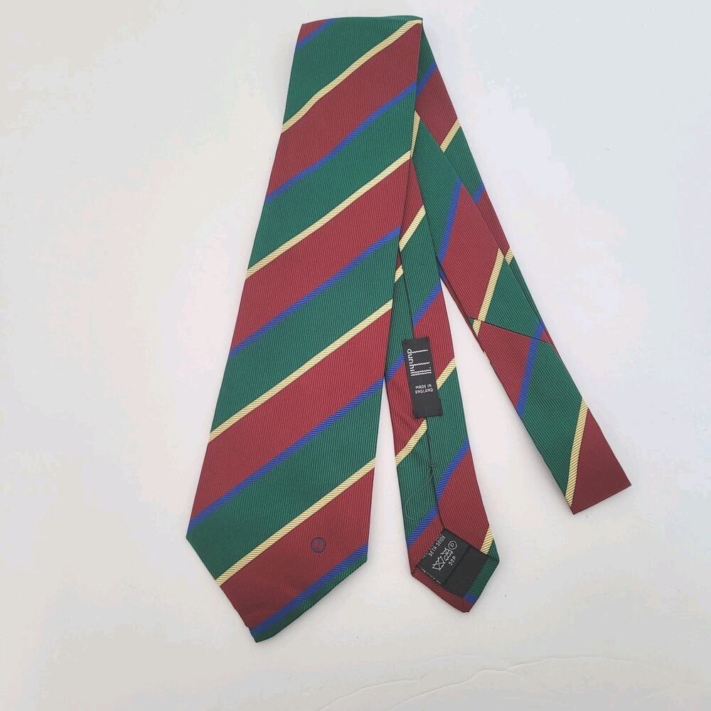 Dunhill Men's Neck Tie Made In Italy Designer Silk Red Green Blue Gold Stripped